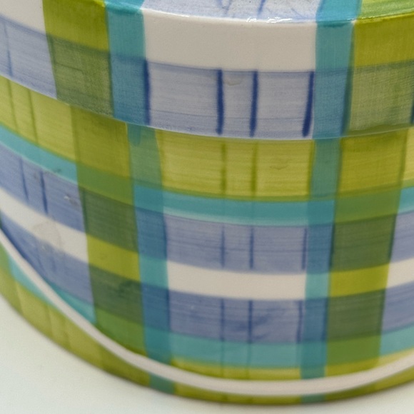 Linens & Things Cookie Jar,Retired Rare Hatbox Ladybug Plaid Bee Cookie Jar - Picture 12 of 16
